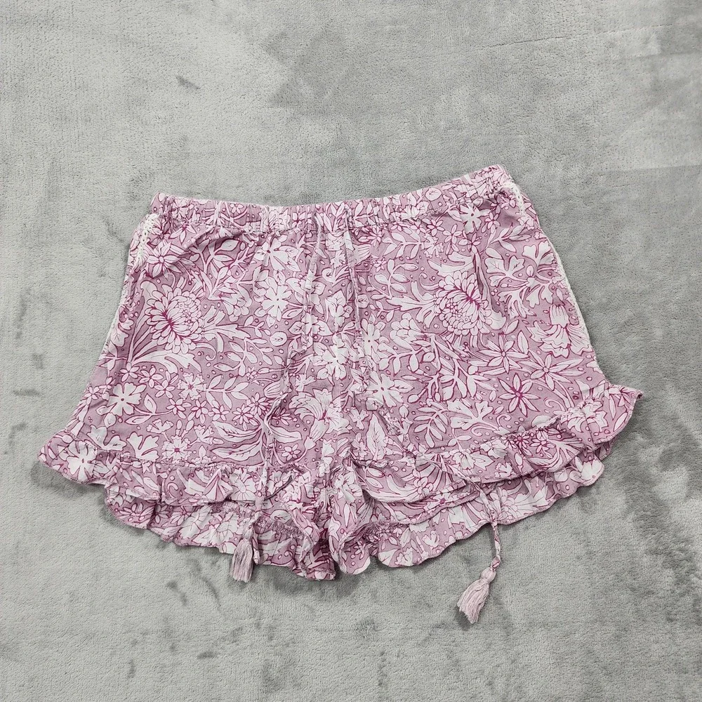 Rachel Ashwell Shorts Womens M Pink Floral Ruffle Hem Shabby Chic Cottagecore